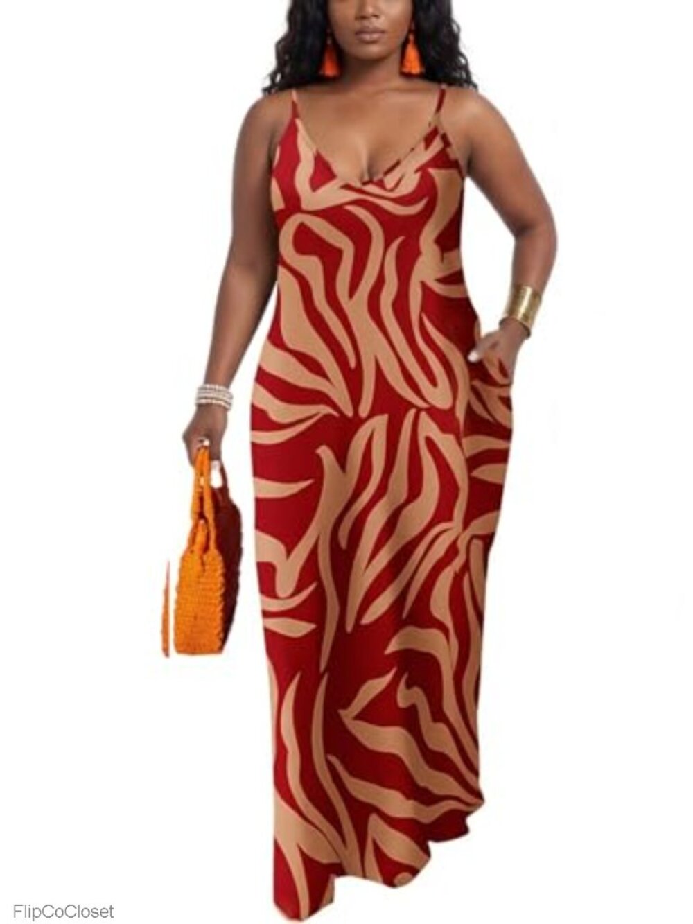 Plus Size Maxi Dress with Pockets Spaghetti Strap V-Neck Casual Sundress